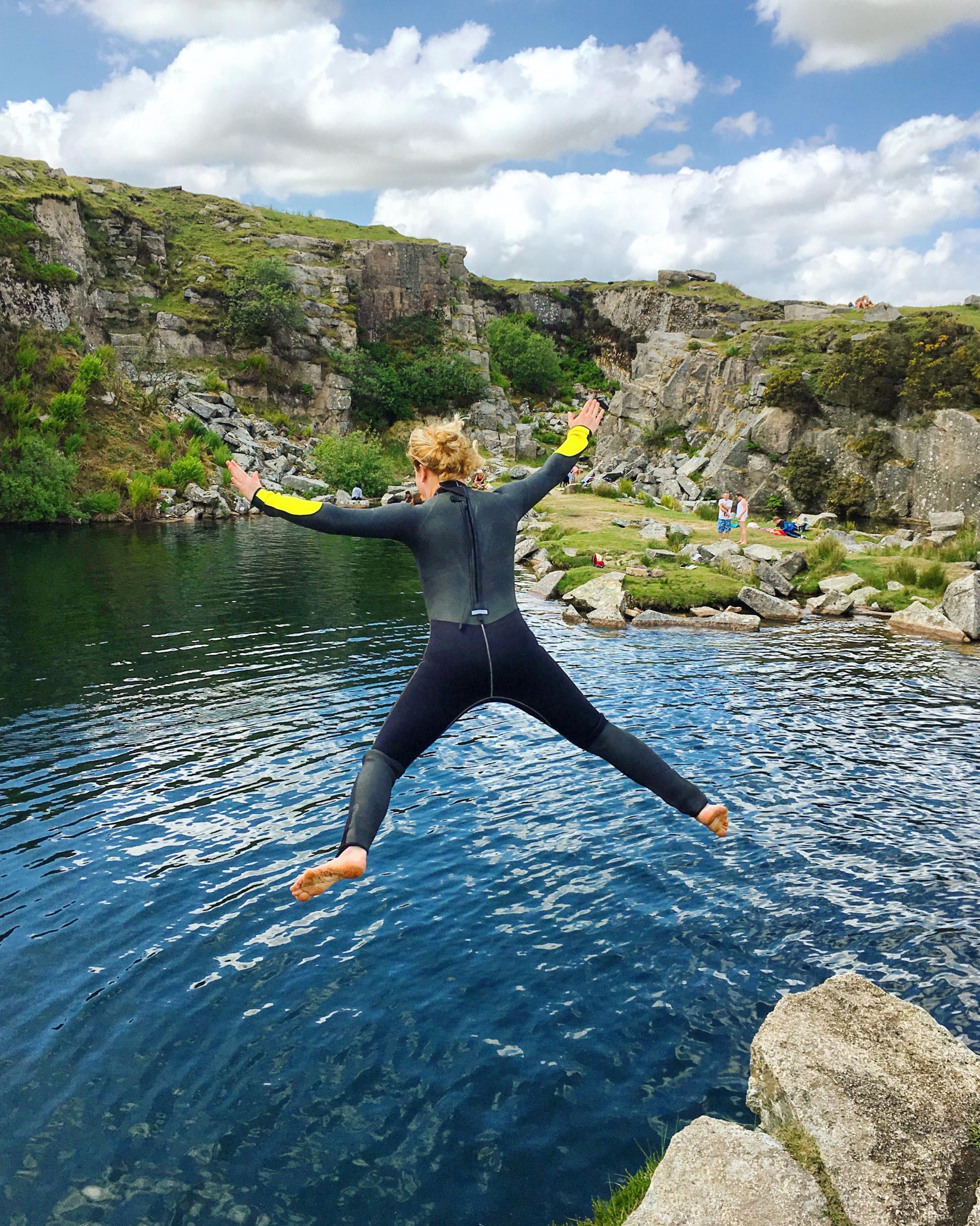 Wild swimming at Goldiggins Quarry, Cornwall - the girl outdoors